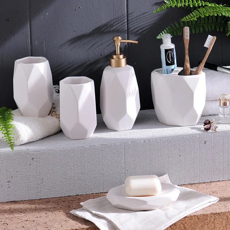 Polygon Ceramic 5-Piece Bathroom Set