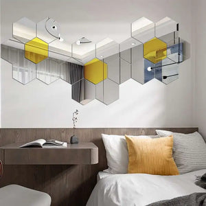 Hexagon Mirror Wall Sticker 12-Piece Set