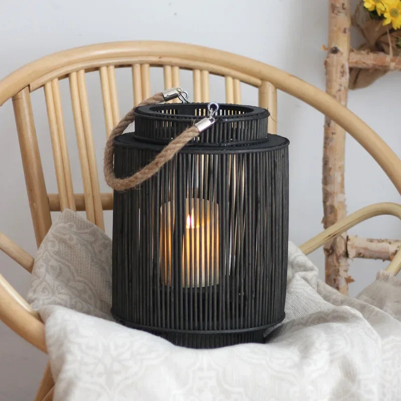 Bamboo Flickering Modern Lantern ロゴス Black Round Bamboo Lantern Bamboo Flickering Modern Lantern ロゴス Black Round Bamboo Lantern