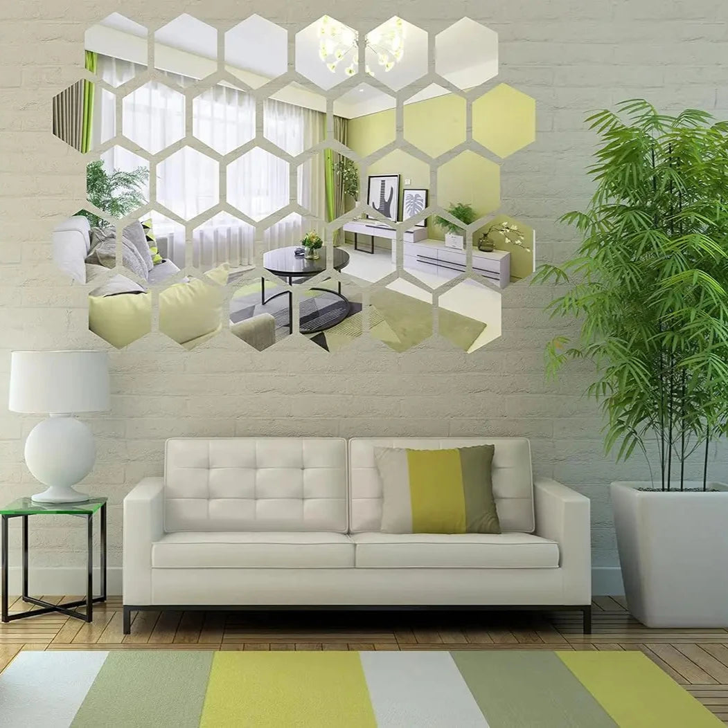 Hexagon Mirror Wall Sticker 12-Piece Set